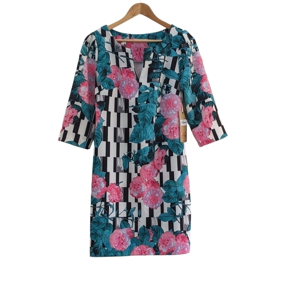 NWT DZYN Line Dress Contemporary Mod Style Sheath Dress 1960's Print